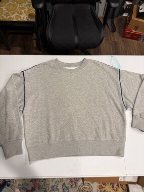 American Eagle Outfitters Light Gray Crewneck Sweatshirt with Blue Embroidery
